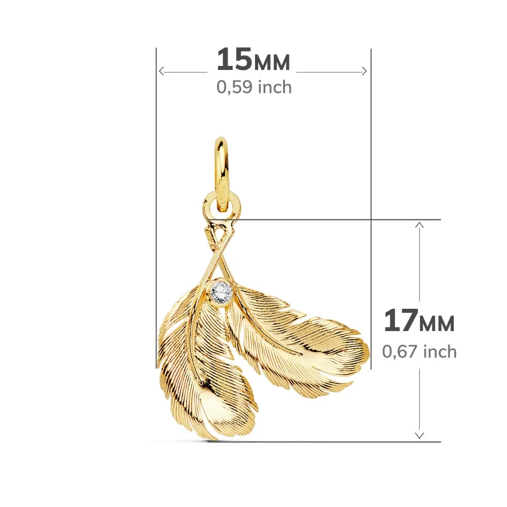 18K COLGANTE AMULETO ORO AMARILLO DOS PLUMAS 17X15 MM — vista 2