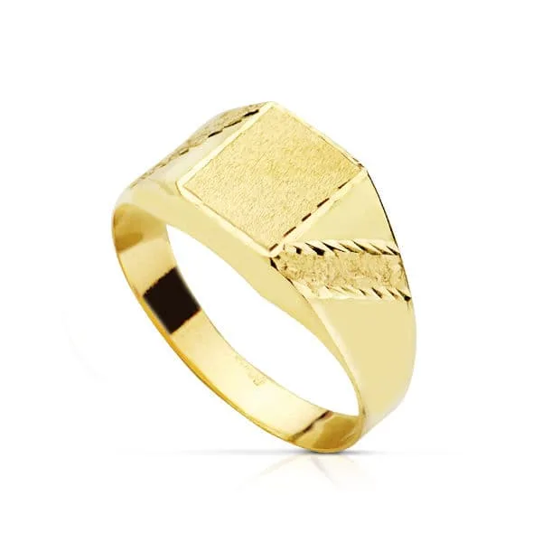 18K SELLO ORO AMARILLO HUECP RECTANGULO LATERAL TALLADO. ZONA GRABADO: 8.5 X 7.5 MM