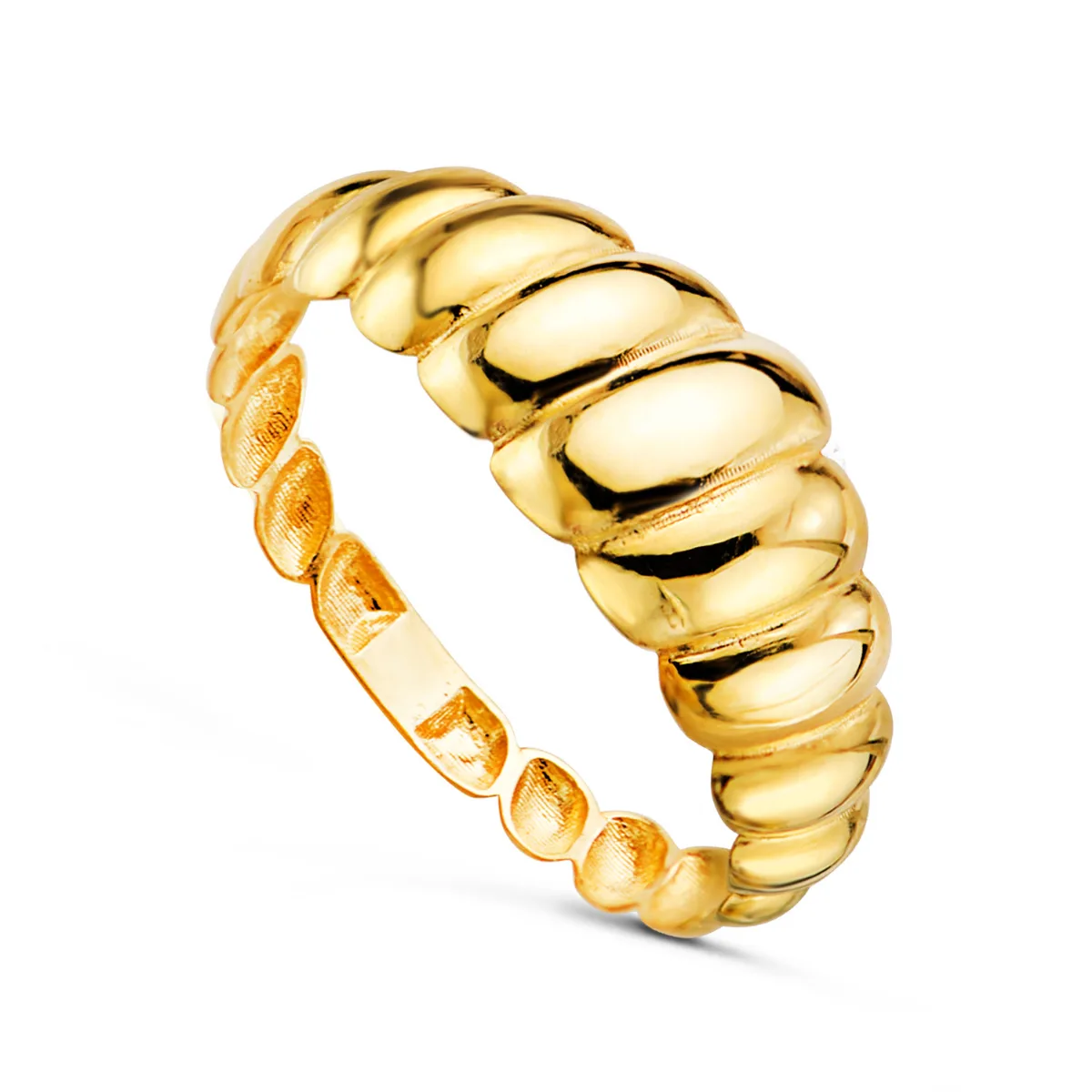 18K SORTIJA ORO AMARILLO CROISSANT GALLONES BRILLO. ANCHO: 7.5 MM