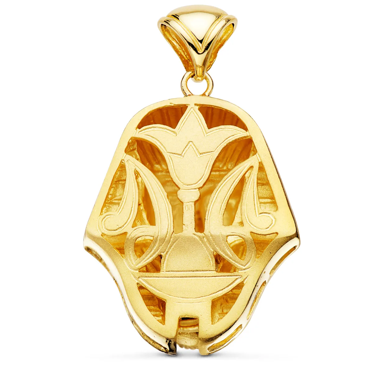 18K COLGANTE ORO BICOLOR EGIPCIO TUTANKAMON BRILLO 32X28 MM — vista 2