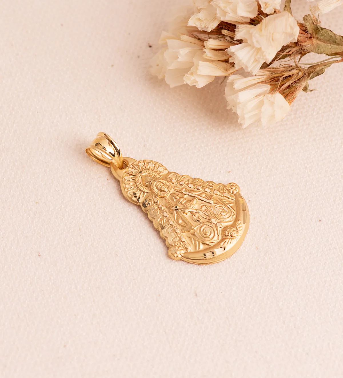 18K MEDALLA ORO AMARILLO VIRGEN DEL ROCIO SILUETA 30X20 MM — vista 2