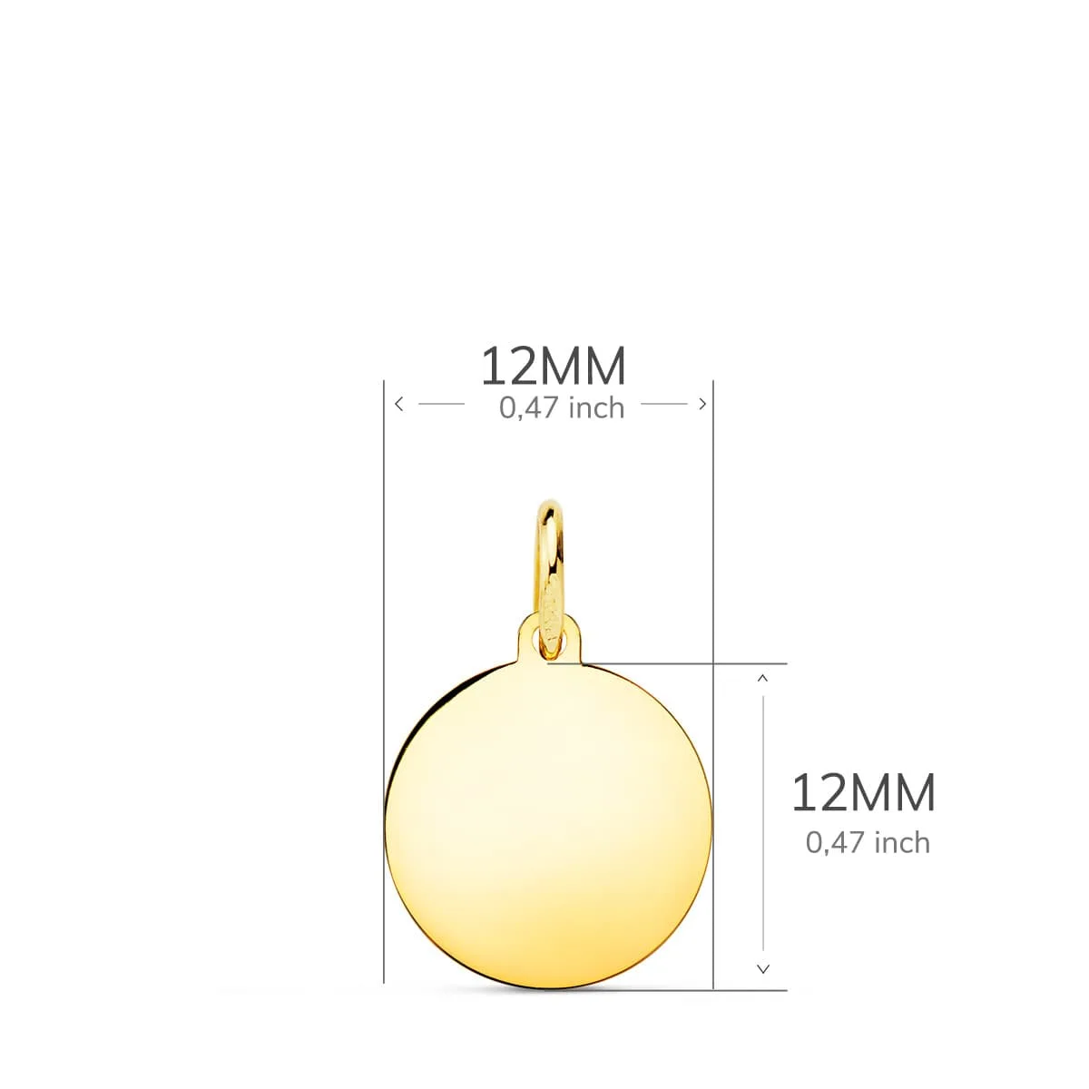 18K PLACA CHAPA DISCO ORO AMARILLO LISO EN BRILLO 12 MM — vista 2