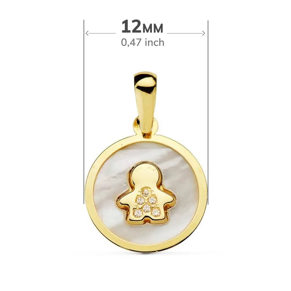 18K COLGANTE ORO AMARILLO NACAR NIÑO CIRCONITA 12 MM — vista 2