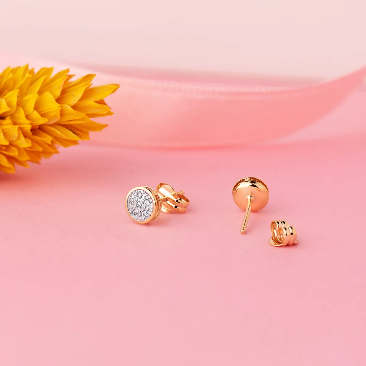 18K PENDIENTES ORO BICOLOR REDONDOS CON CIRCONITAS: MEDIDA: 5X5MM. CIERRE PRESION — vista 2