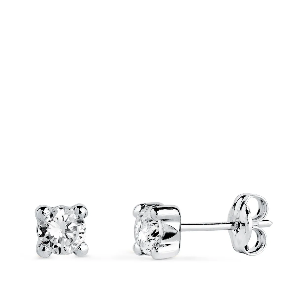 18K PENDIENTES ORO BLANCO CIRCONITA 4MM CON 4 GARRAS. ANCHO: 4,5 MM. CIERRE PRESION
