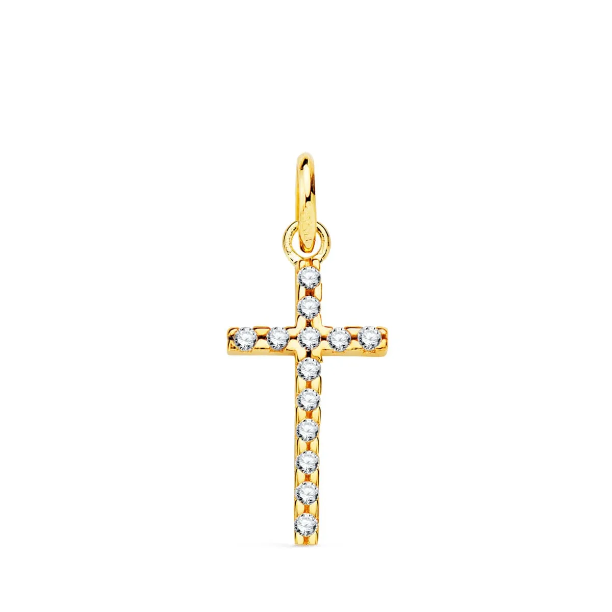 18K CRUZ ORO AMARILLO CIRCONITA 16X9 MM