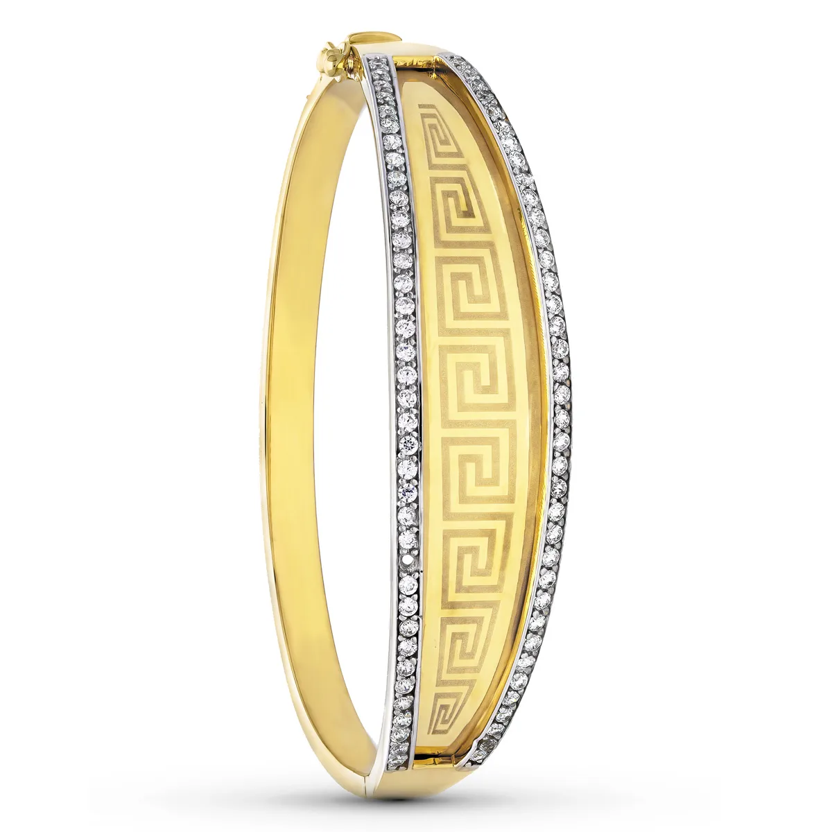 18K PULSERA RIGIDA ORO BICOLOR CIRCONITA GRECA DIAMETRO 60 MM ANCHO DISMINUCION 15 MM