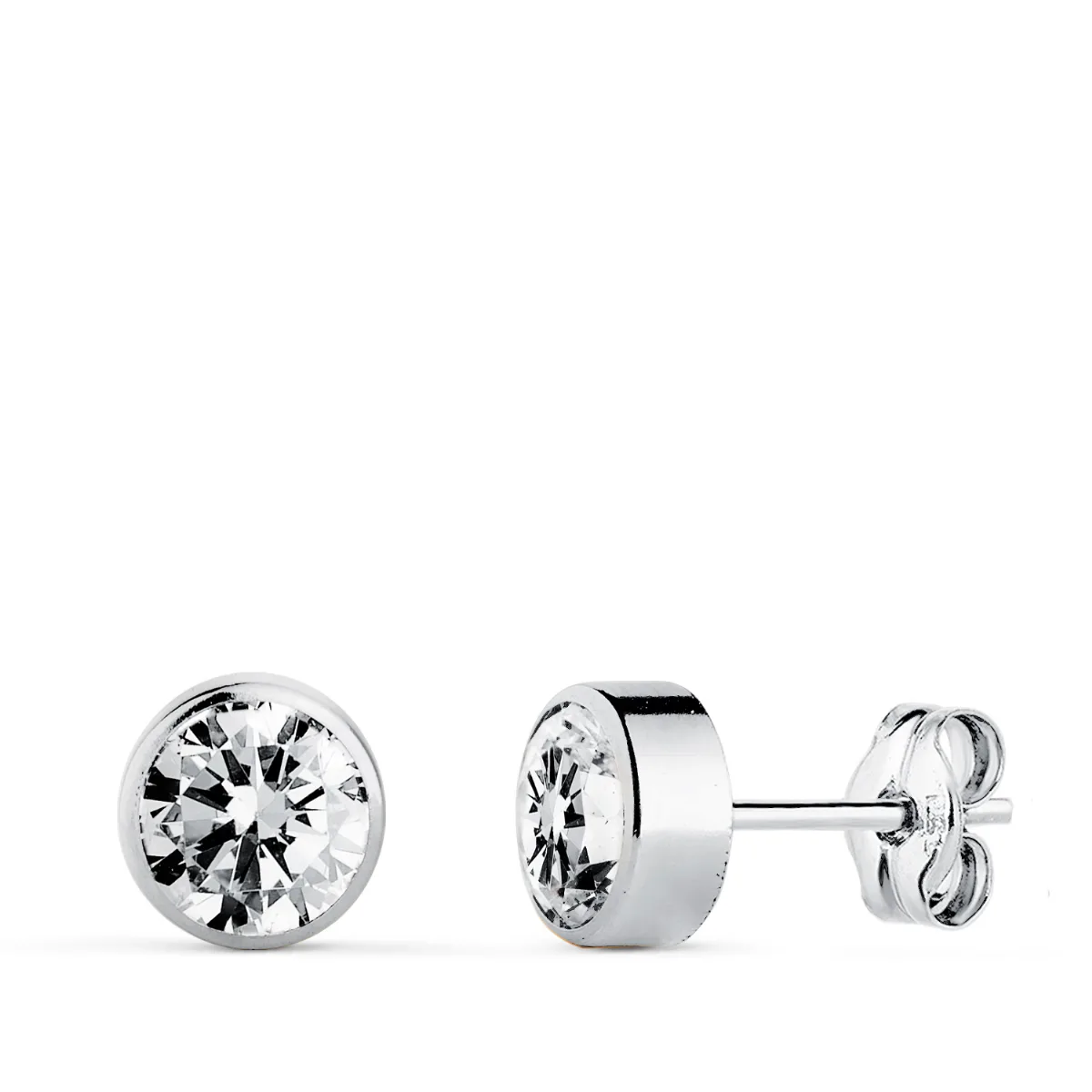 18K PENDIENTES ORO BLANCO CHATON REDONDO CON CIRCONITA 6 MM CIERRE PRESION