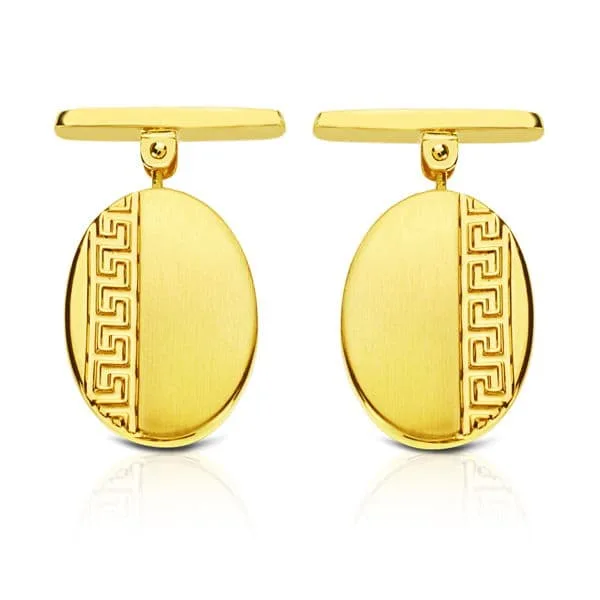 18K GEMELOS ORO AMARILLO OVAL GRECA 18X13 MM