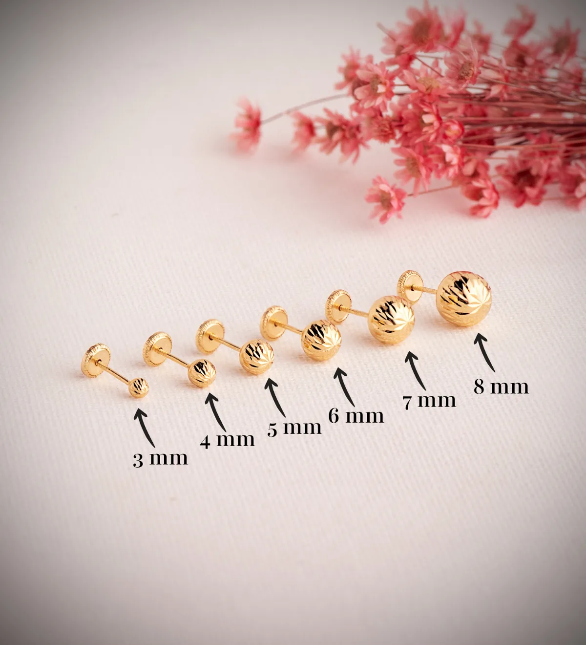 18K PENDIENTES ORO AMARILLO BOLA TALLADA HUECA. ANCHO: 3 MM. CIERRE TUERCA — vista 2