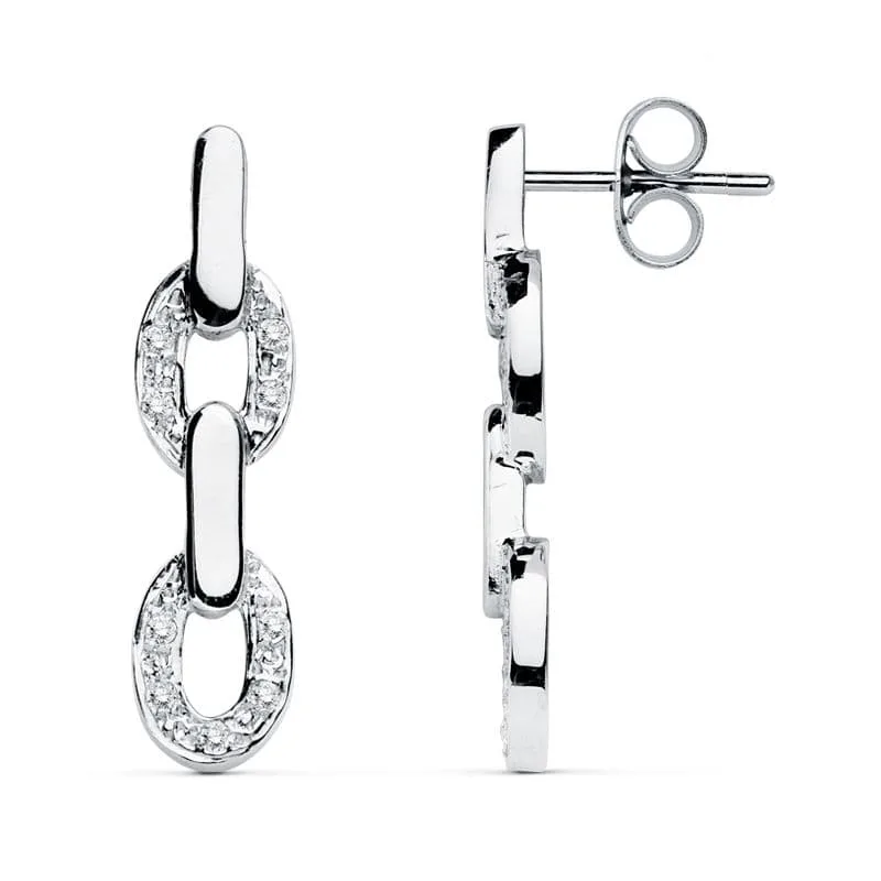 18K PENDIENTES ORO BLANCO CIRCONITA 26X6 MM CIERRE PRESION