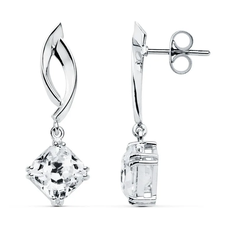 18K PENDIENTES ORO BLANCO CIRCONITA 31X11 MM CIERRE PRESION