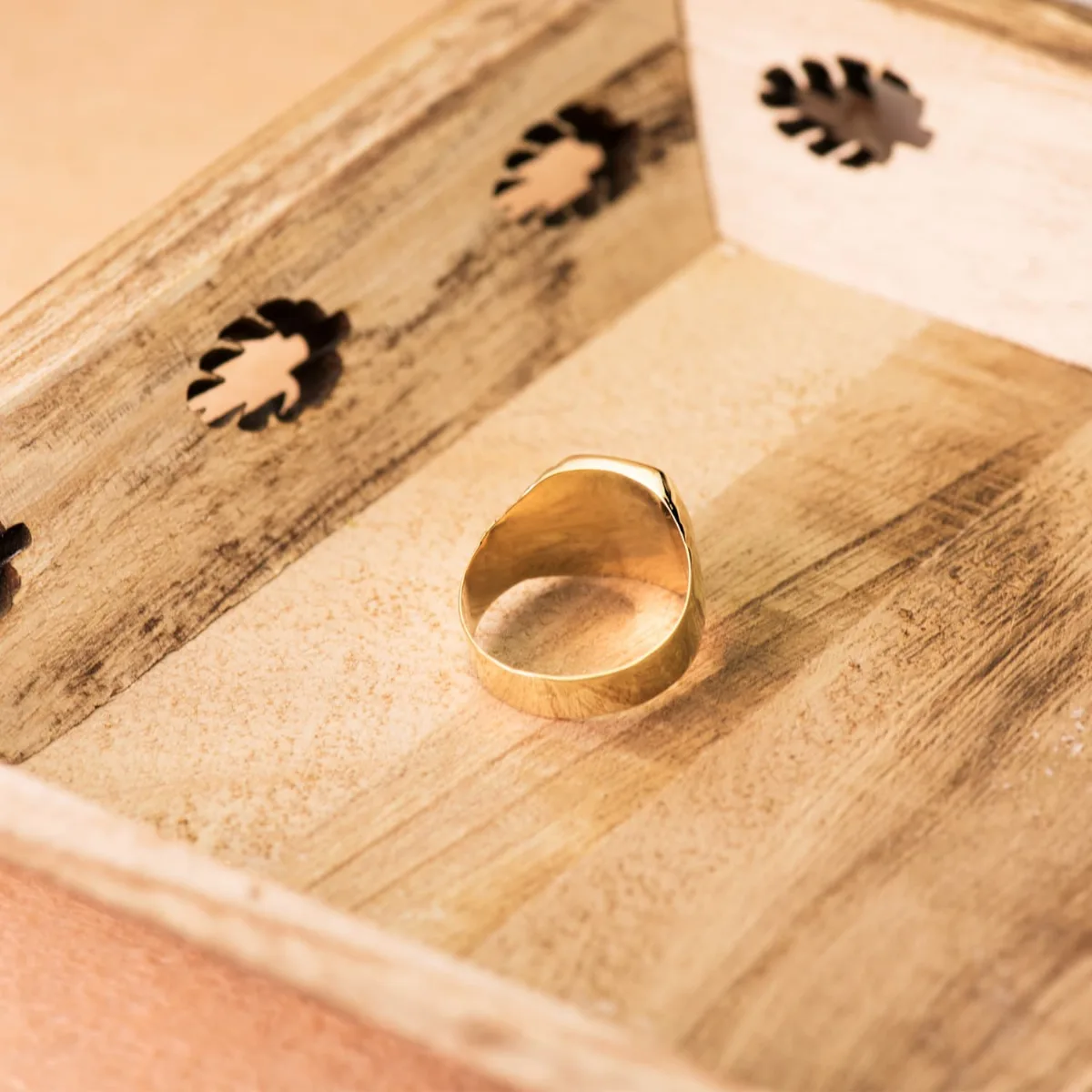 18K SELLO ORO AMARILLO HUECO  CABALLERO TONEL LATERAL GALLONES. ZONA GRABADO: 13X12 MM — vista 3