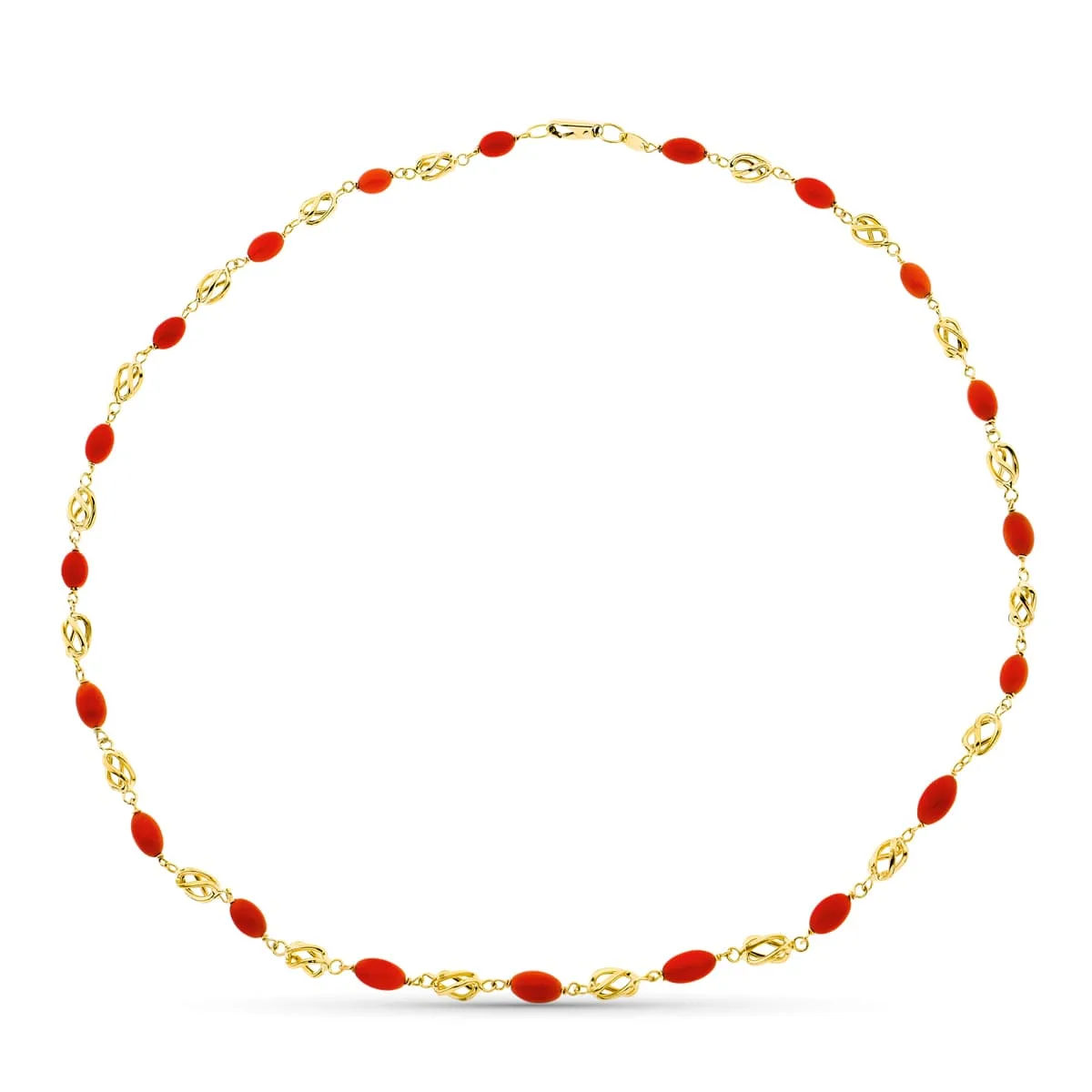 18K GARGANTILLA ORO AMARILLO JAULA CORAL FINO CERDEÑA 8X5 MM 50CM