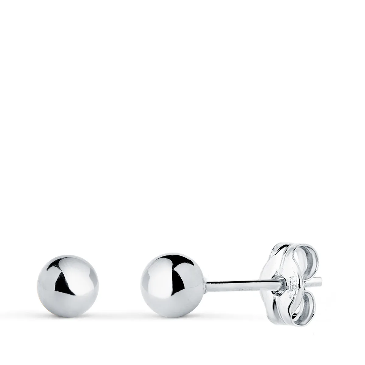 18K PENDIENTES ORO BLANCO BOLA LISA BRILLA HUECA. ANCHO: 4 MM. CIERRE PRESION