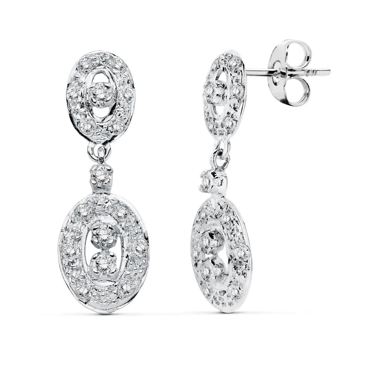 18K PENDIENTES ORO BLANCO CIRCONITA CIERRE PRESION