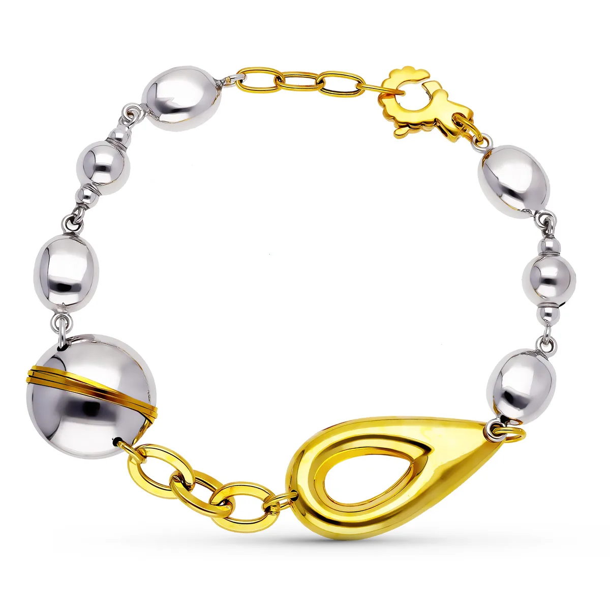 18K PULSERA ORO BICOLOR BOLAS