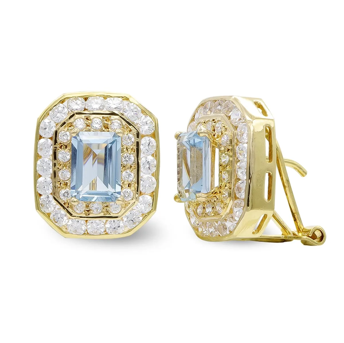 18K PENDIENTES ORO AMARILLO CUAJO CIRCONITA RECTANGULAR CIERRE OMEGA