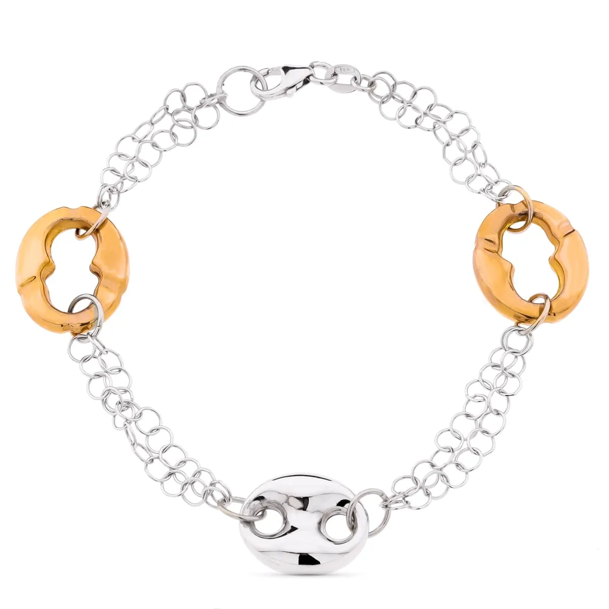 18K PULSERA BICOLOR ORO BLANCO Y ORO ROSA NUDO BARCO
