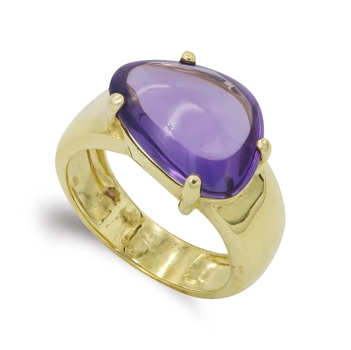 18K SORTIJA ORO AMARILLO PIEDRA AMATISTA IRREGULAR EN GARRAS. MEDIDA: 15X11MM