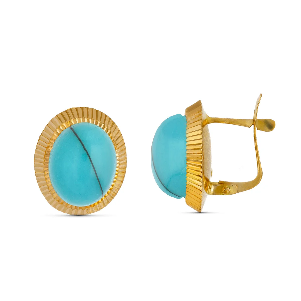 18K PENDIENTES ORO AMARILLO TURQUESA OVAL 10X8 MM