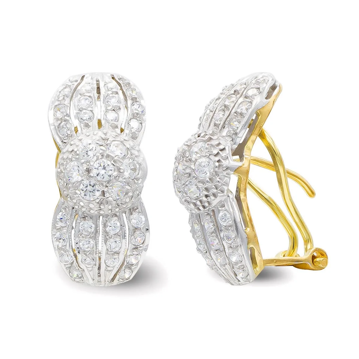 18K PENDIENTES ORO BLANCO Y CICRCONITAS CIERRE OMEGA