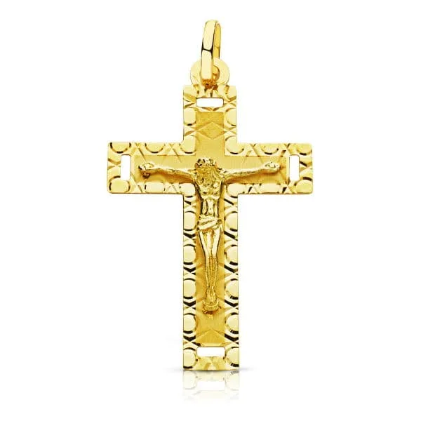 18K CRUZ ORO AMARILLO CON CRISTO TALLADA 35X22 MM