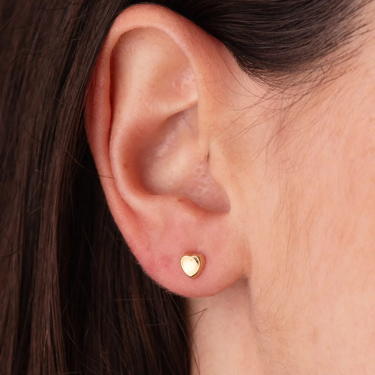 18K PENDIENTES ORO AMARILLO CORAZON REDONDO CONCAVO EN BRILLO 5X5 MM. CIERRE TUERCA — vista 2