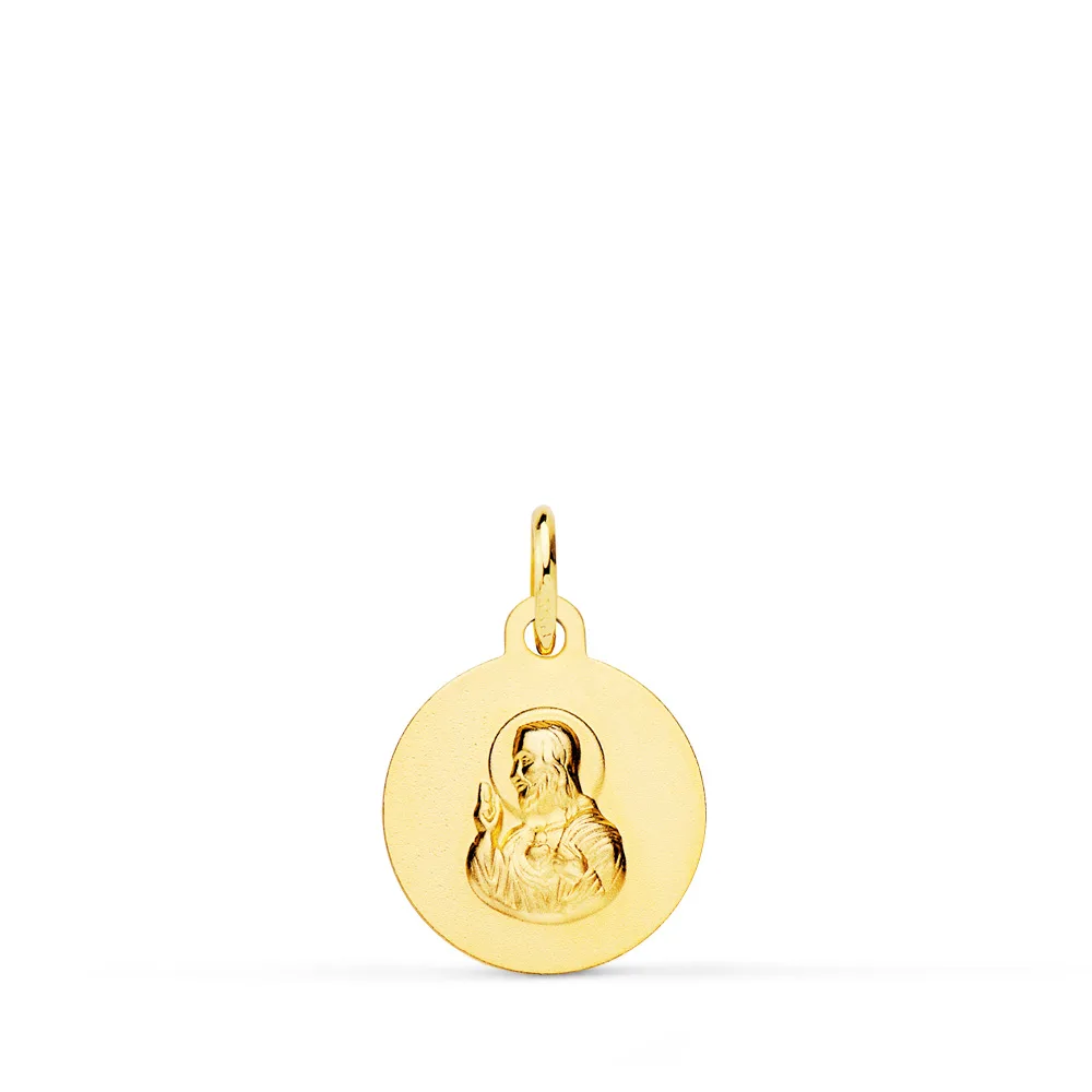 18K ESCAPULARIO ORO AMARILLO LISO VIRGEN DEL CARMEN CORAZON DE JESUS LISO 12 MM — vista 3