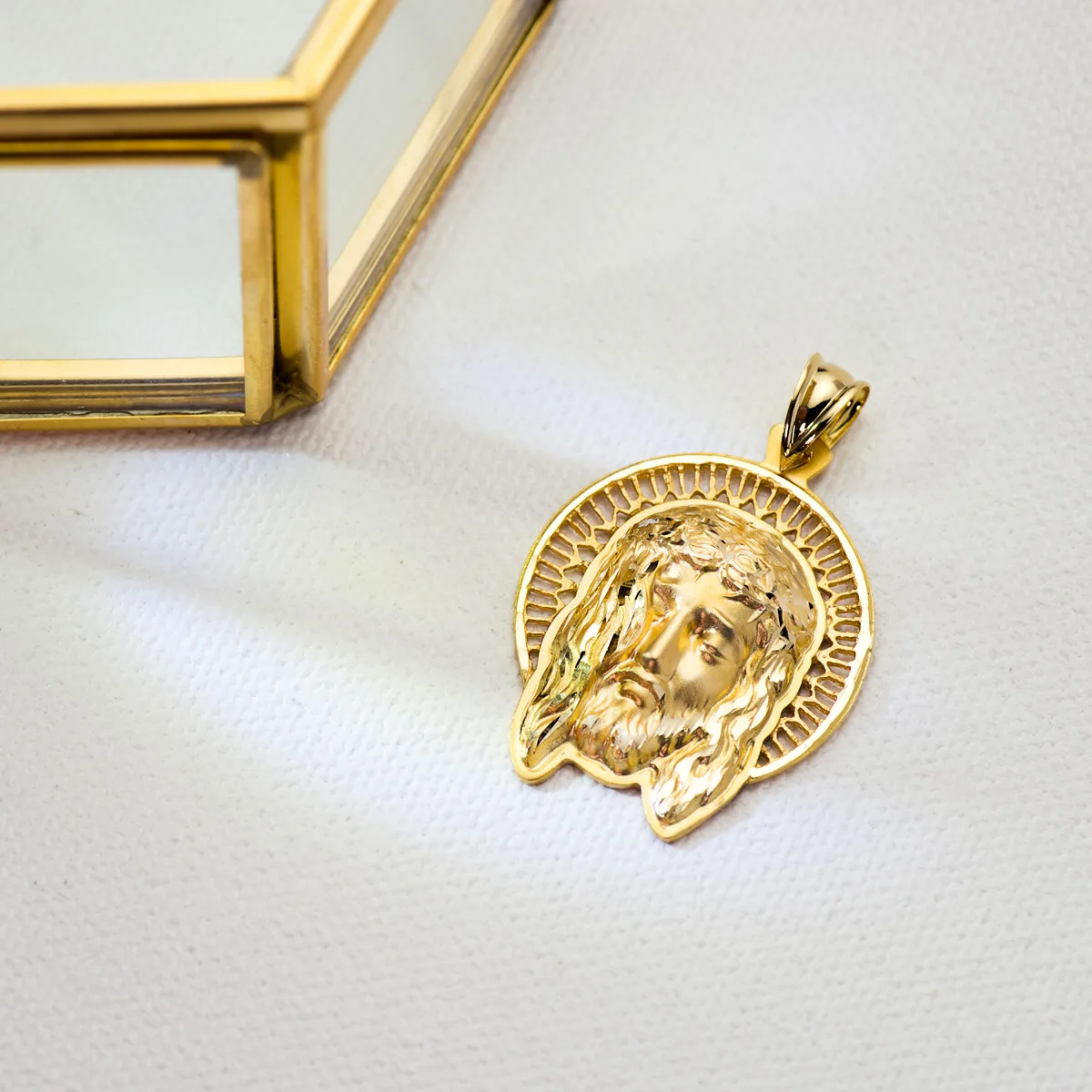 18K COLGANTE COLGANTE ORO AMARILLO CABEZA DE CRISTO ORLA 29X25 MM — vista 3