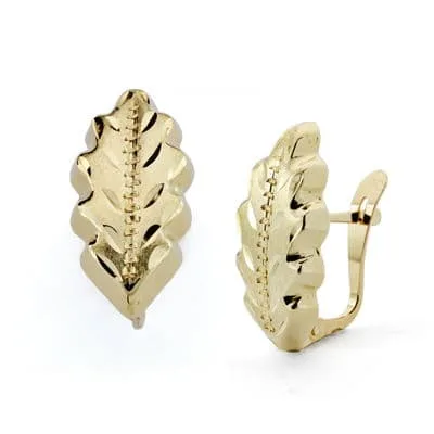 18K PENDIENTES ORO AMARILLO HOJA LAPIDADA 18X8 MM CIERRE CATALAN