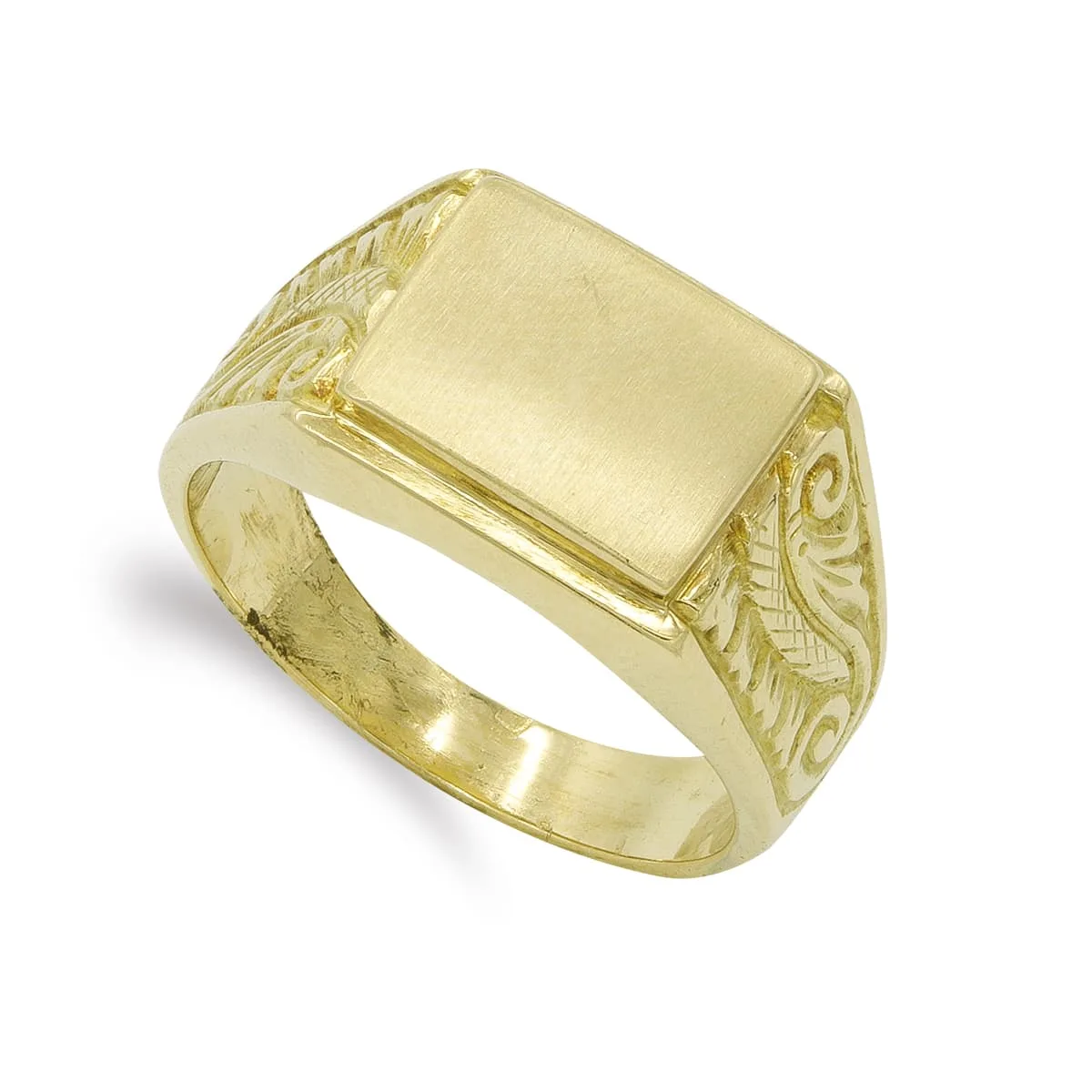 18K SELLO ORO AMARILLO CABALLERO MACIZO RECTANGULAR. ZONA GRABADO: 12MM