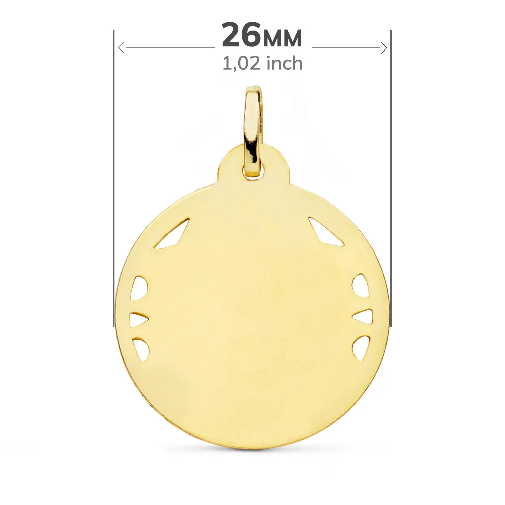 18K MEDALLA ORO AMARILLO CRISTO SAGRADO CORAZON DE JESUS HELICE CALADA 26 MM — vista 2