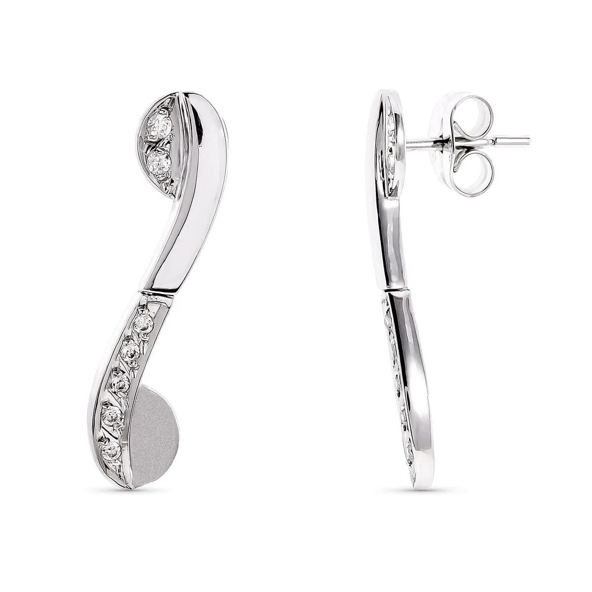 18K PENDIENTES LARGOS ORO BLANCO Y CIRCONITA 27X6 MM CIERRE PRESION