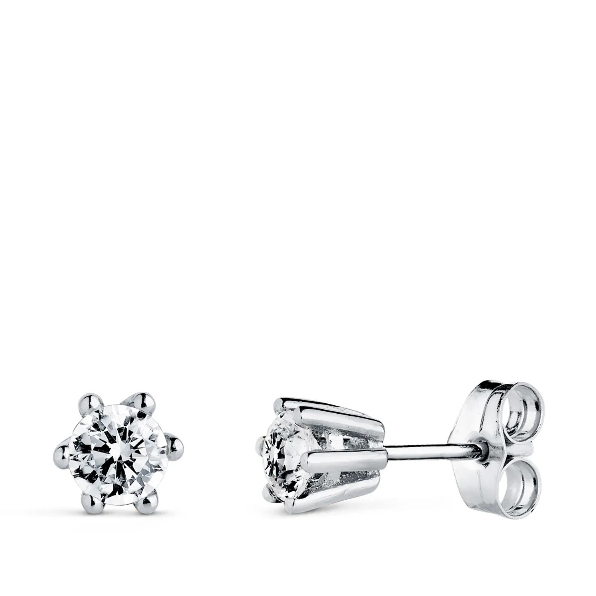 18K PENDIENTES ORO BLANCO 6 GARRAS CON CIRCONITA. MEDIDA: 6 X 5,5 MM. CIERRE PRESION