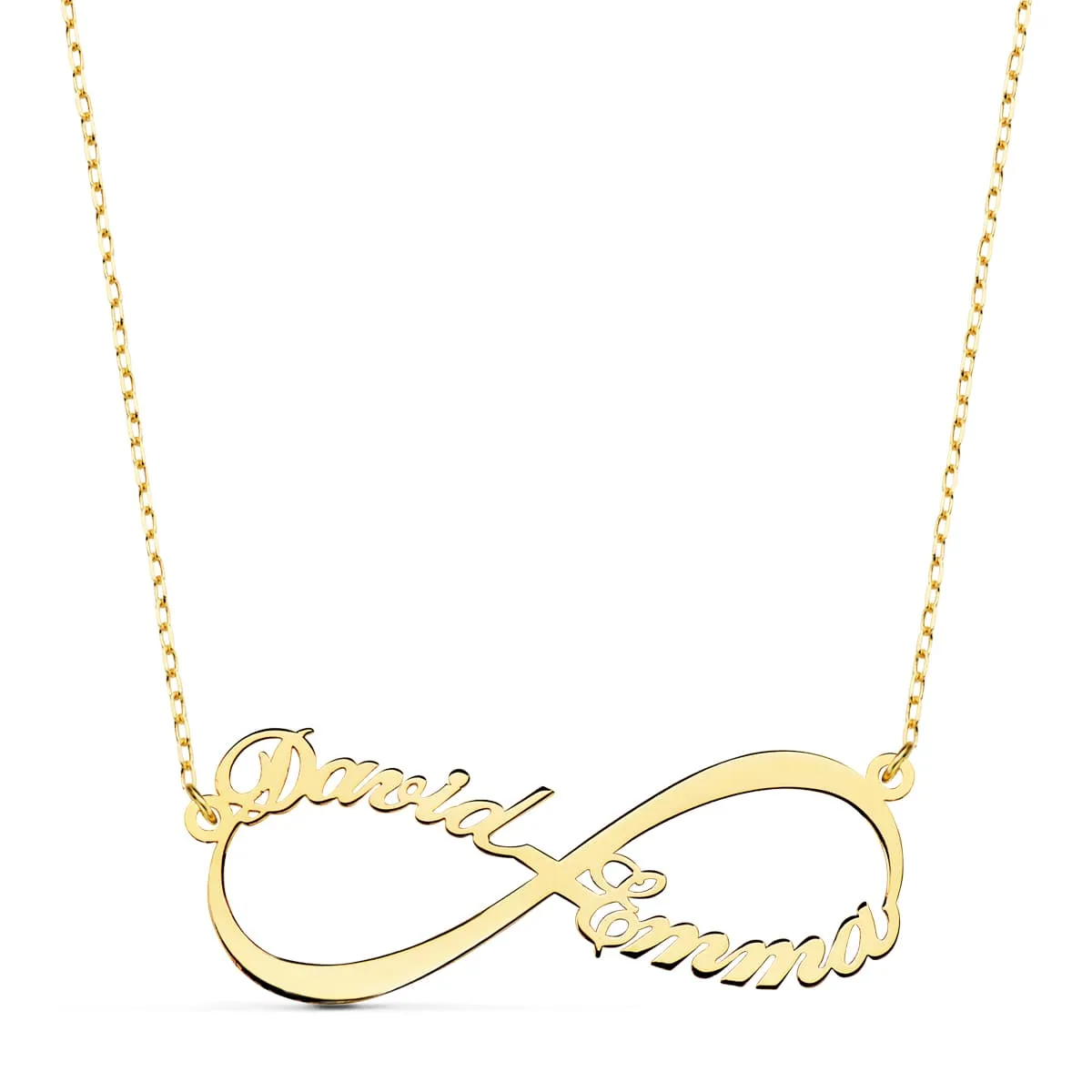 18K GARGANTILLA ORO AMARILLO INFINITO PERSONALIZADO 2 NOMBRES 35 MM CADENA 44+2 CM