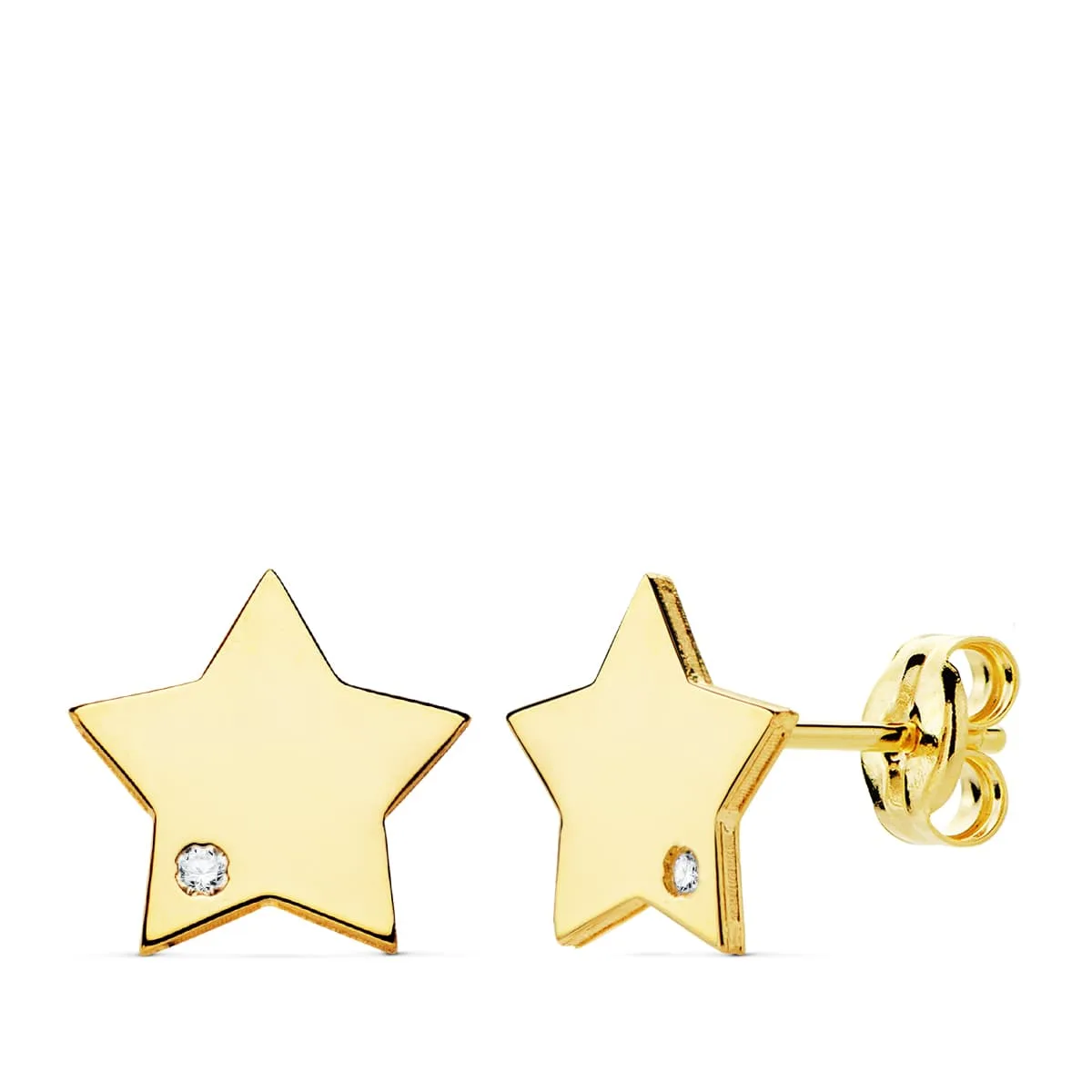 18K PENDIENTES ORO AMARILLO ESTRELLA CIRCONITA 8X8 MM CIERRE PRESION