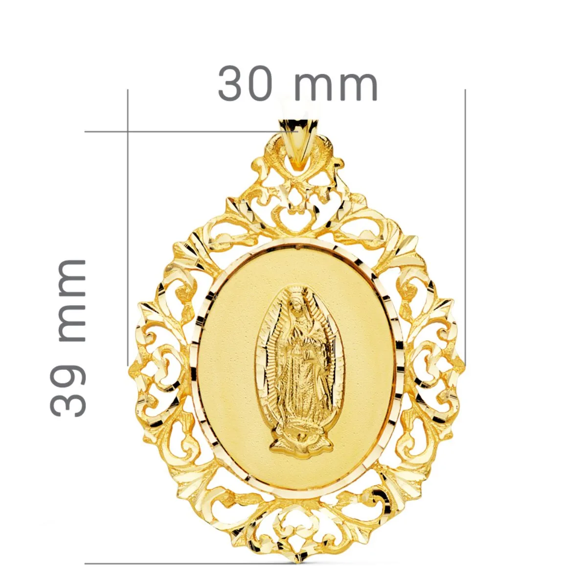 18K MEDALLA ORO AMARILLO VIRGEN GUADALUPE CERCO FILIGRANA 39X30 MM — vista 3