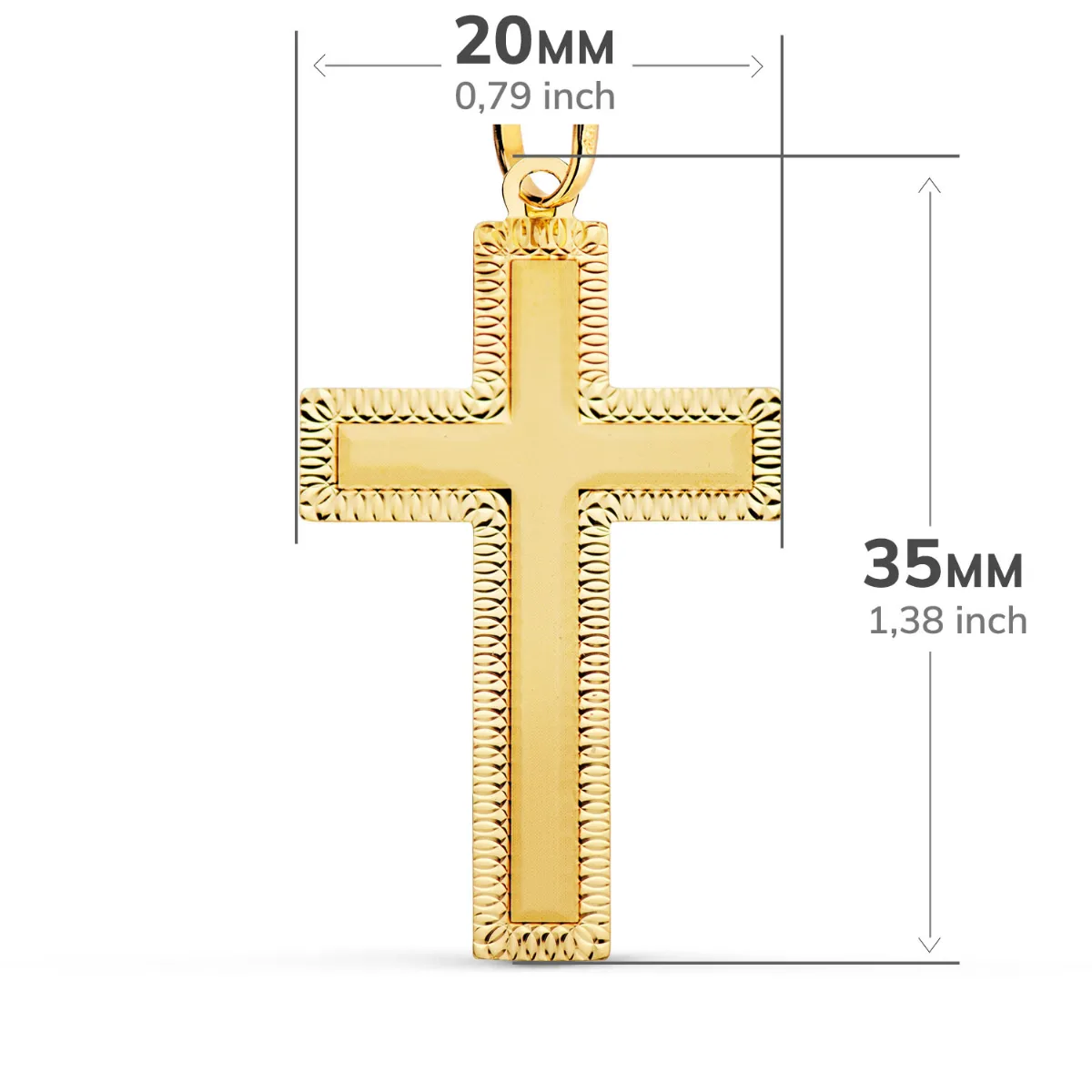 18K CRUZ ORO AMARILLO SIN CRISTO TALLADA 35X20 MM — vista 3