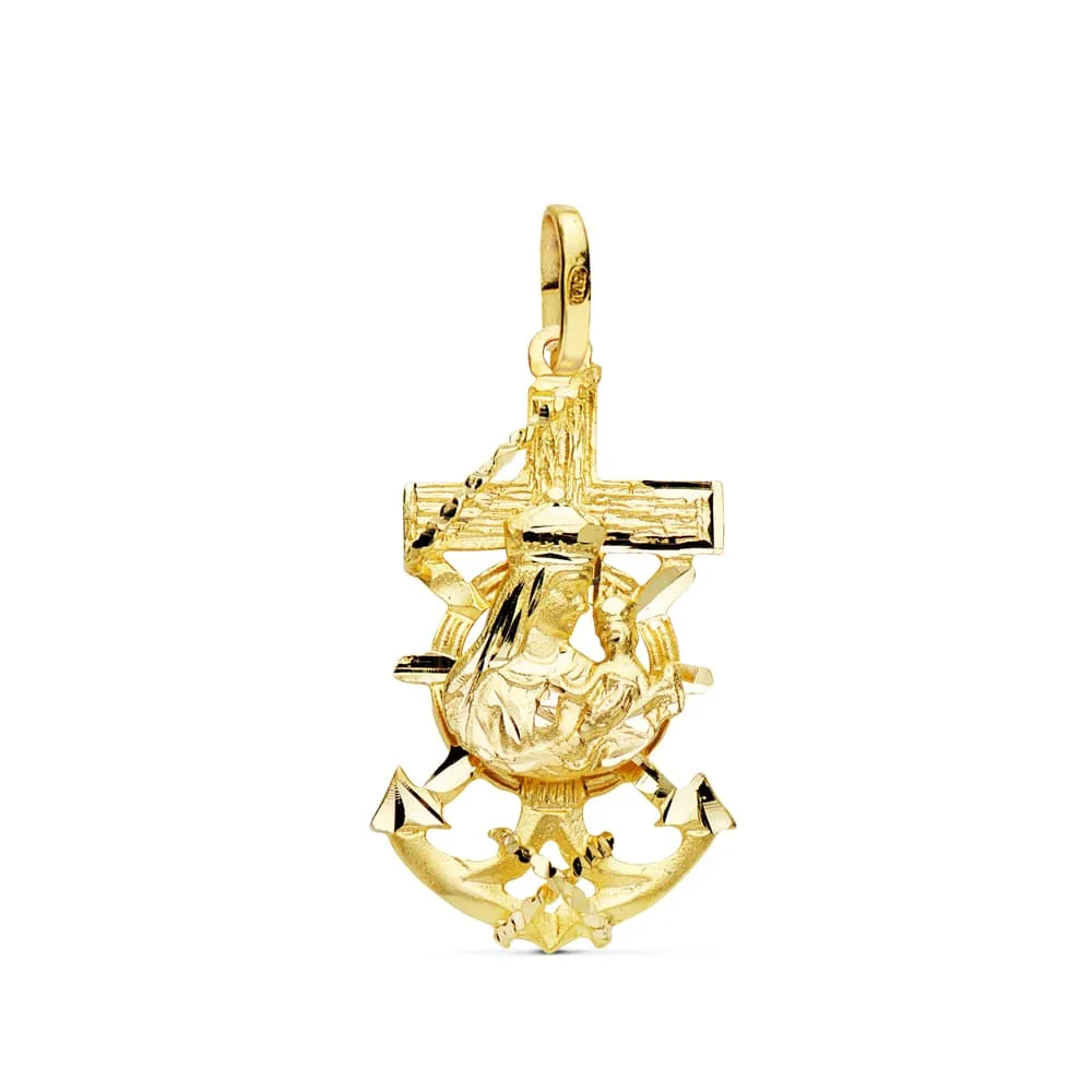 18K CRUZ MARINERA VIRGEN DEL CARMEN ORO AMARILLO 27X15 MM