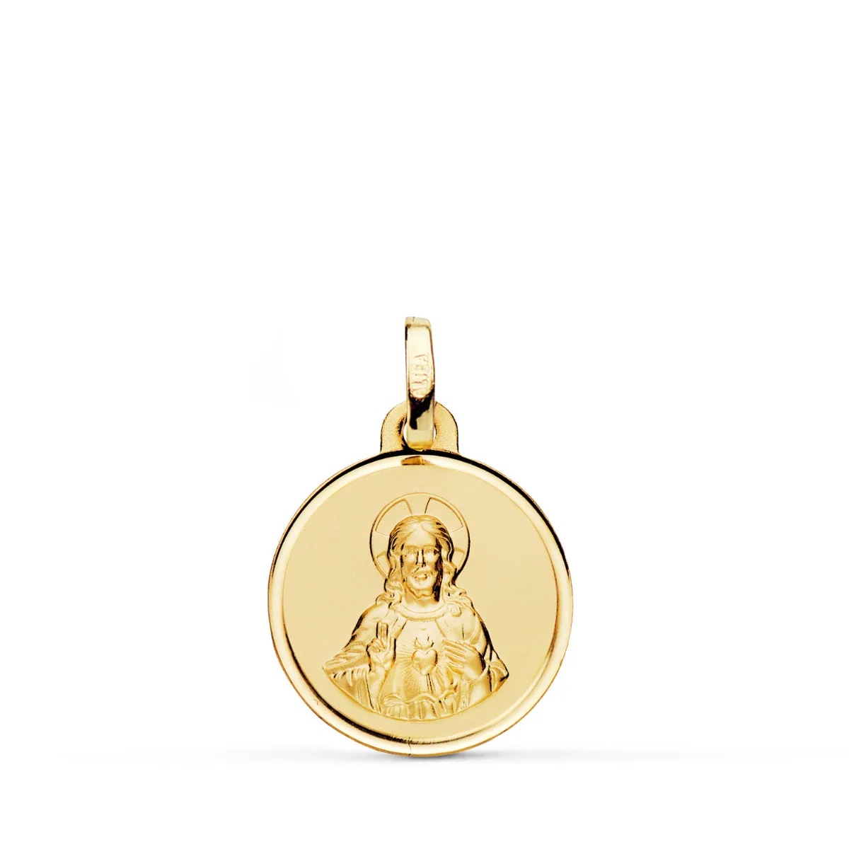 9K MEDALLA ORO AMARILLO CORAZON JESUS BISEL 16 MM