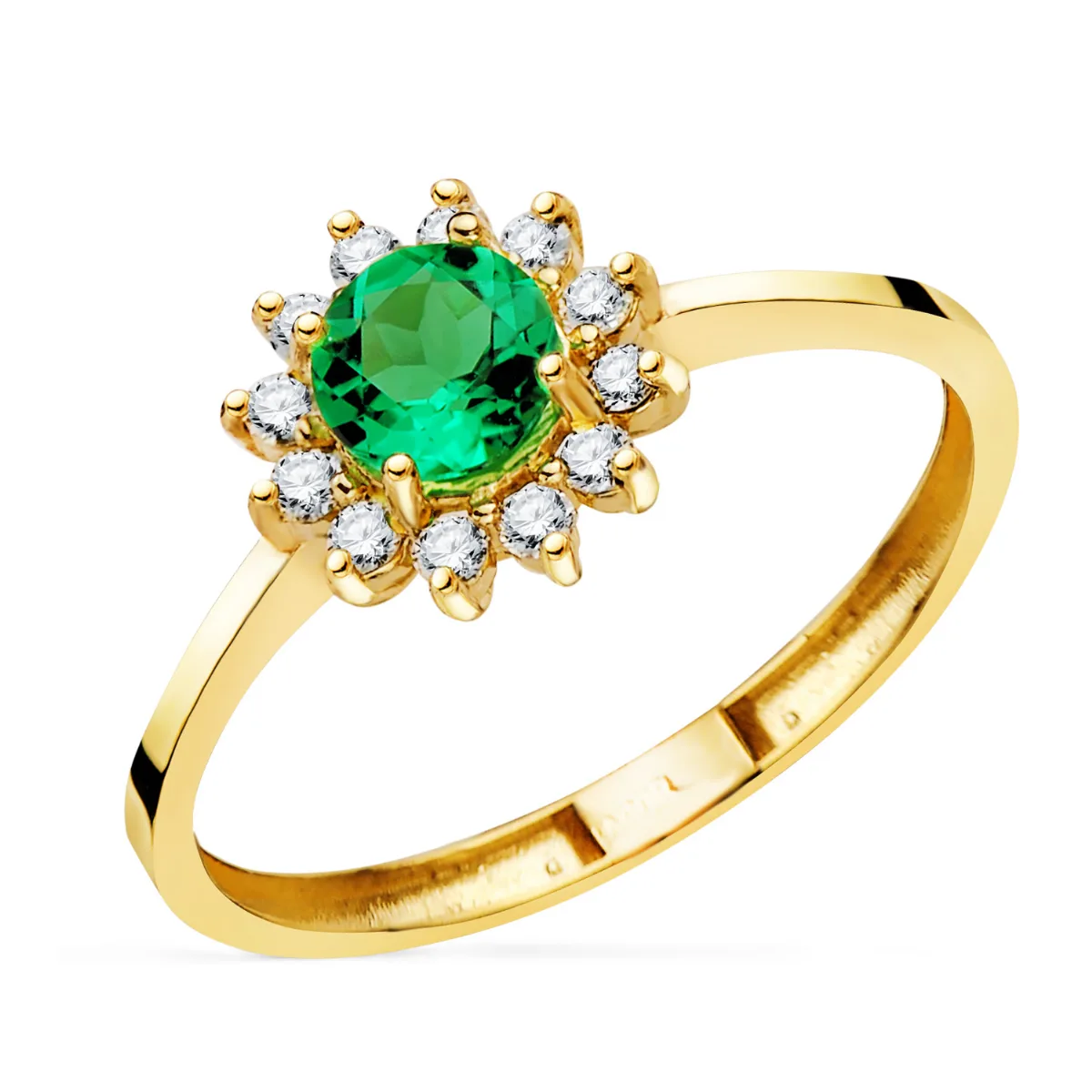 18K SORTIJA O.AMARILLO CON ESMERALDA RECRISTALIZADA 5 MM 0,48 QT Y DIAMANTES LABORATORIO 0,17QT. G - VS2
