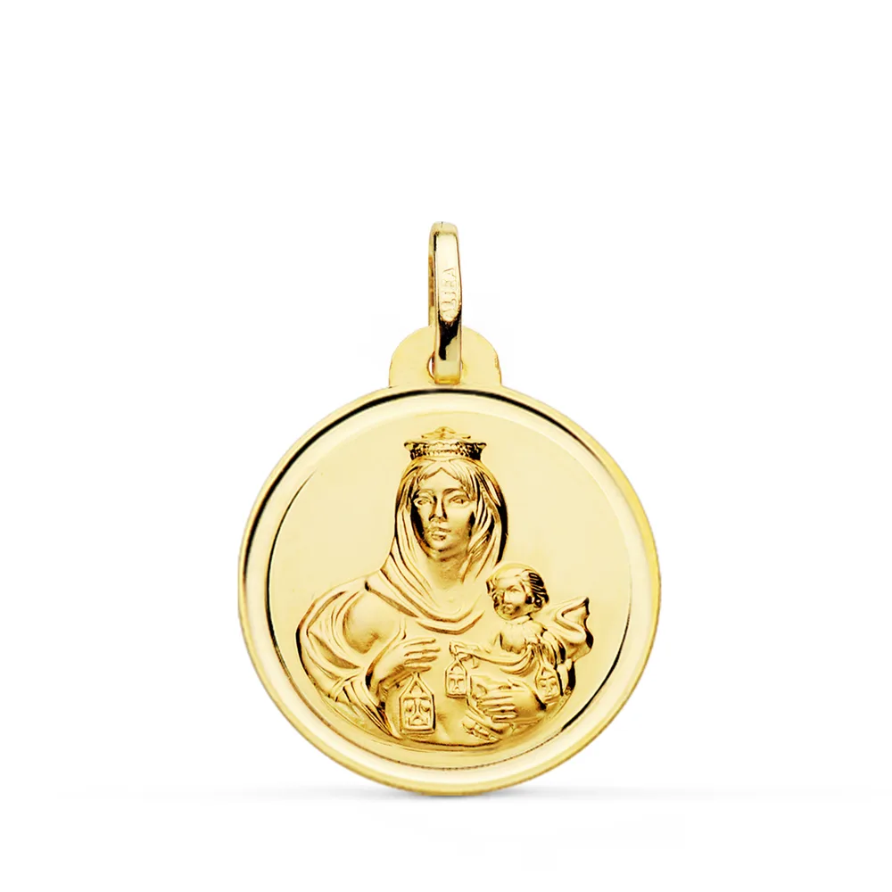 9K ESCAPULARIO ORO AMARILLO VIRGEN DEL CARMEN CORAZON DE JESUS BISEL 22 MM — vista 3