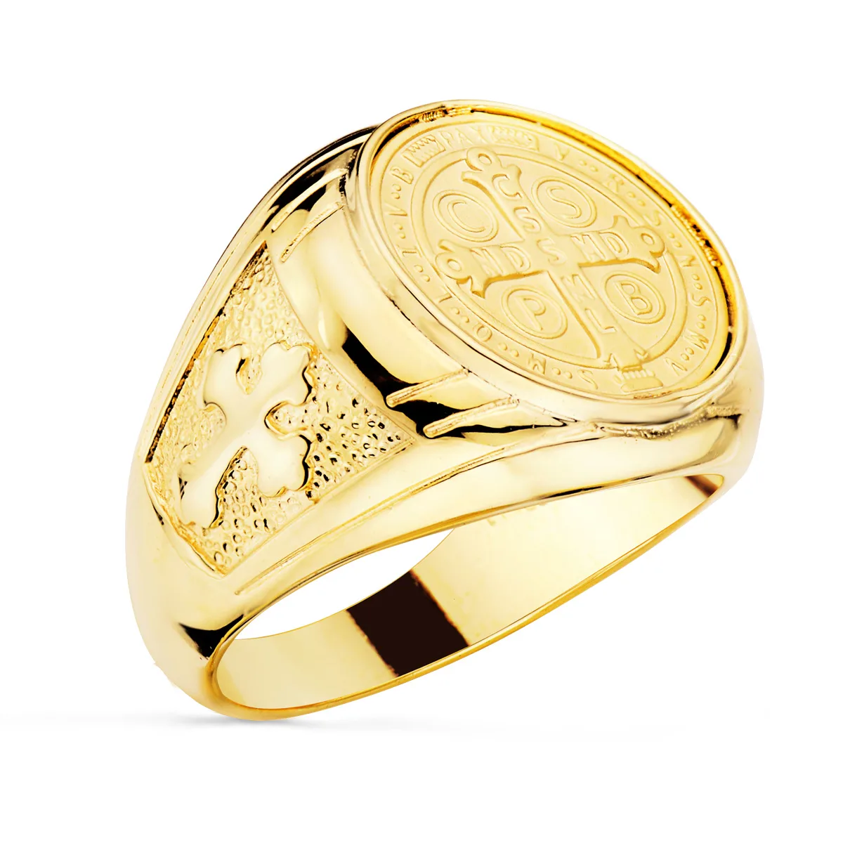 18K SELLO ORO AMARILLO CRUZ DE SAN BENITO 16 MM ANCHO 22 MM — vista 2