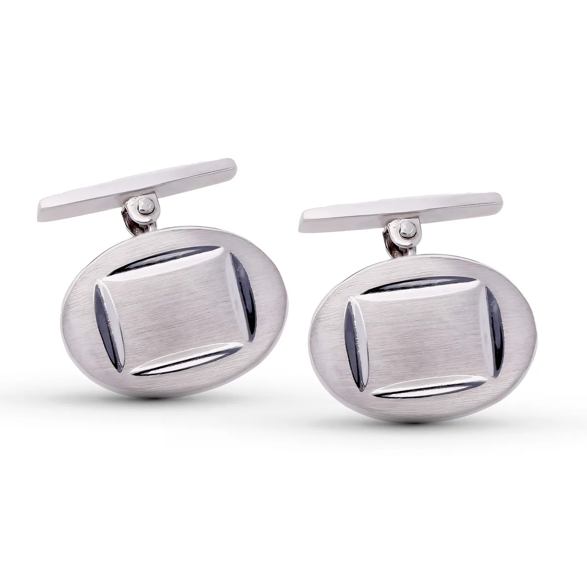 18K GEMELOS ORO BLANCO OVAL MATE Y BRILLO