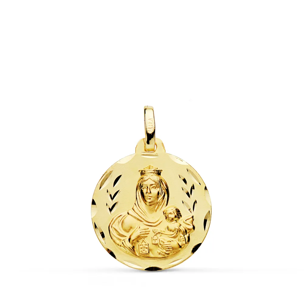 18K ESCAPULARIO ORO AMARILLO TALLADO VIRGEN DEL CARMEN CORAZON DE JESUS 18 MM — vista 3
