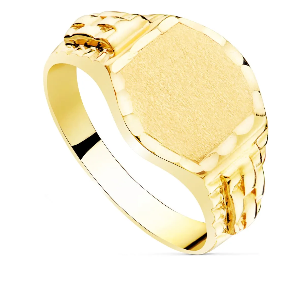 18K SELLO MACIZO CABALLERO ORO AMARILLO TALLADO. ZONA GRABADO: 13X12 MM