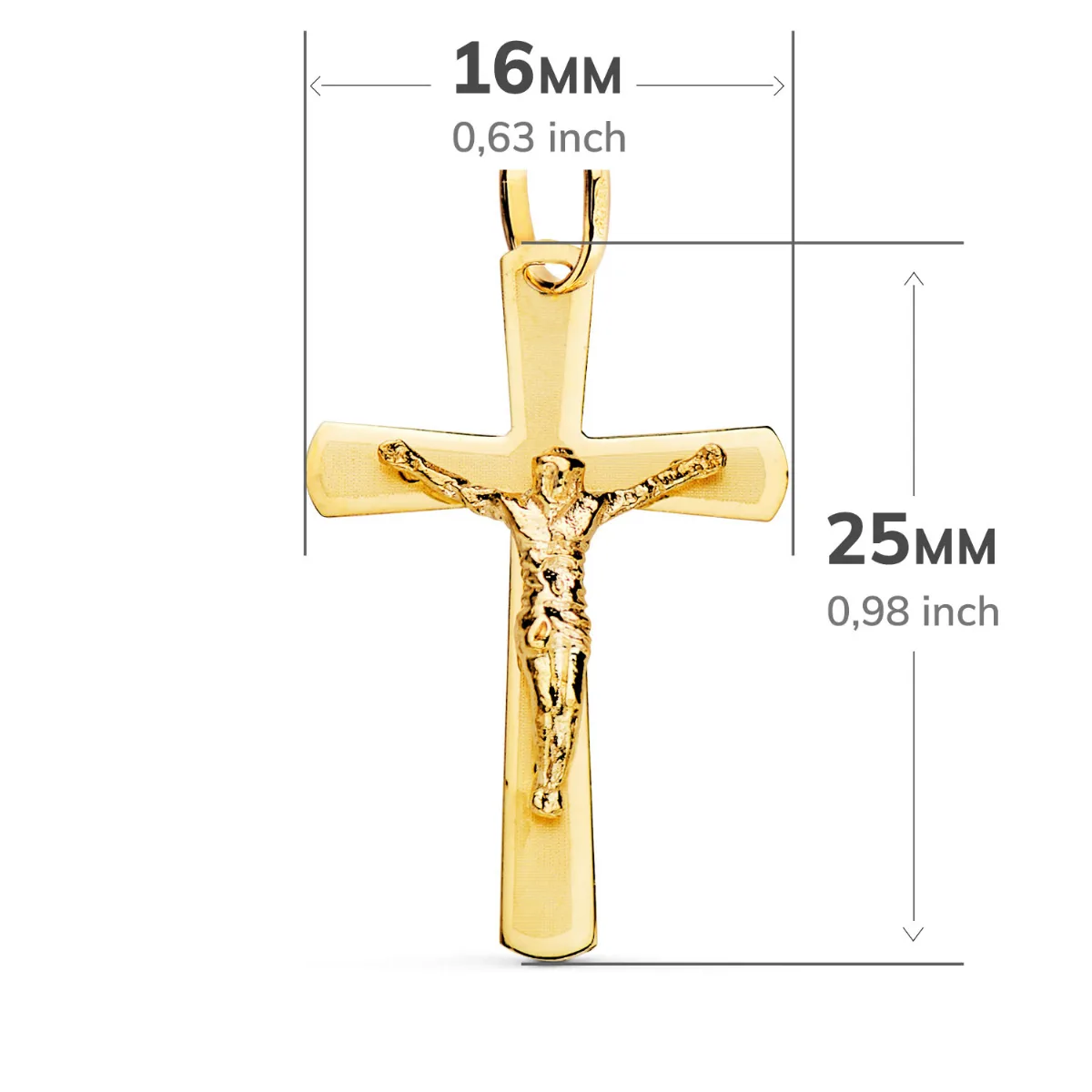 18K CRUZ ORO AMARILLO CON CRISTO PLANA LASER 25X16 MM — vista 3
