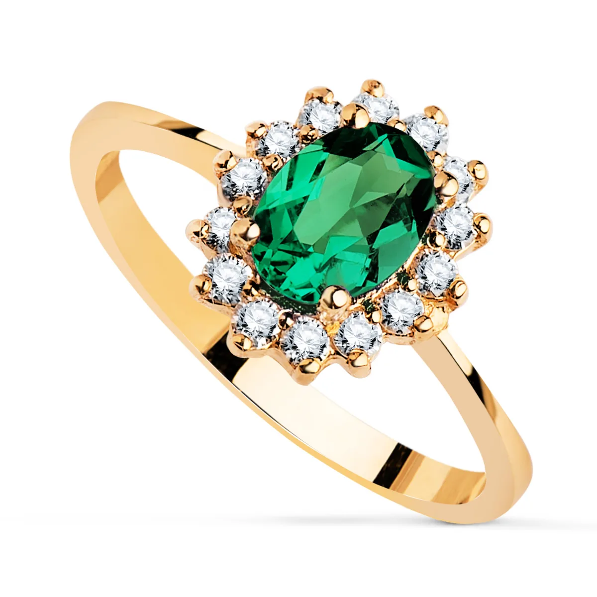 18K SORTIJA ORO AMARILLO ESMERALDA 7X5 MM 0,75 QTS. DIAMANTES 0,290 QTS. VS2-G 11,5X9,5 MM