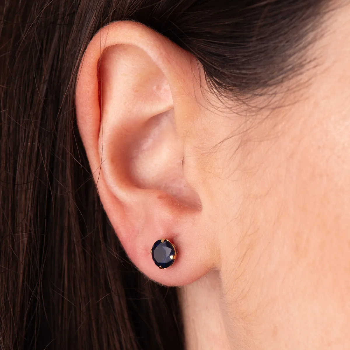18K PENDIENTES ORO AMARILLO REDONDOS PIEDRA AZUL 6 MM. CIERRE PRESION — vista 2